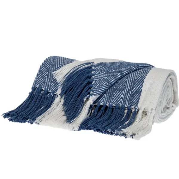 Blankets & Throws-Kirkland's Home Blue Chalet Striped Fringe Throw Blue/White