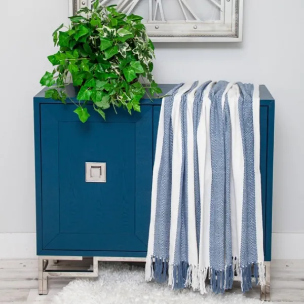 Blankets & Throws-Kirkland's Home Blue Chalet Striped Fringe Throw Blue/White