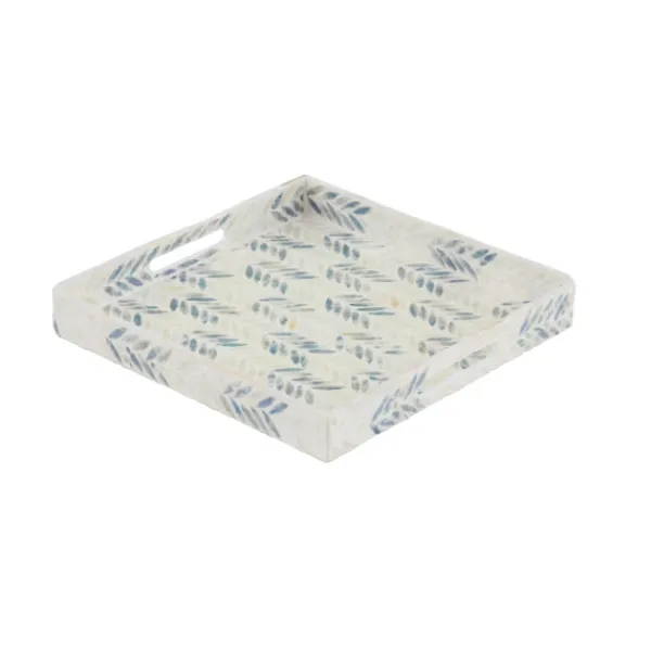 Decorative Trays-Kirkland's Home Blue Chevron Enamel 3-Pc. Tray Set White/Blue