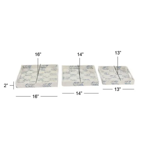 Decorative Trays-Kirkland's Home Blue Chevron Enamel 3-Pc. Tray Set White/Blue
