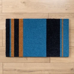 Doormats-Kirkland's Home Blue Color Block Stripes Coir Doormat Blue/Black/Tan
