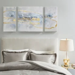 Canvas Art-Kirkland's Home Blue Cosmo Triptych Canvas Art Prints, Set Of 3 Blue/Gold