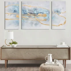 Canvas Art-Kirkland's Home Blue Cosmo Triptych Canvas Art Prints, Set Of 3 Blue/Gold