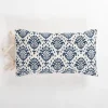 Pillows-Kirkland's Home Blue Damask Print Side Tied Lumbar Pillow Blue/Ivory