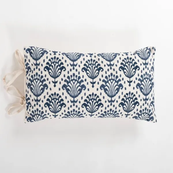 Pillows-Kirkland's Home Blue Damask Print Side Tied Lumbar Pillow Blue/Ivory