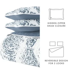 Quilts-Kirkland's Home Blue Damask Reversible 3-Pc. King Quilt Set Blue/White