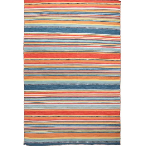 Outdoor Rugs-Kirkland's Home Blue Dhurri Stripe Indoor/Outdoor Area Rug, 7X9 Blue/White/Gray