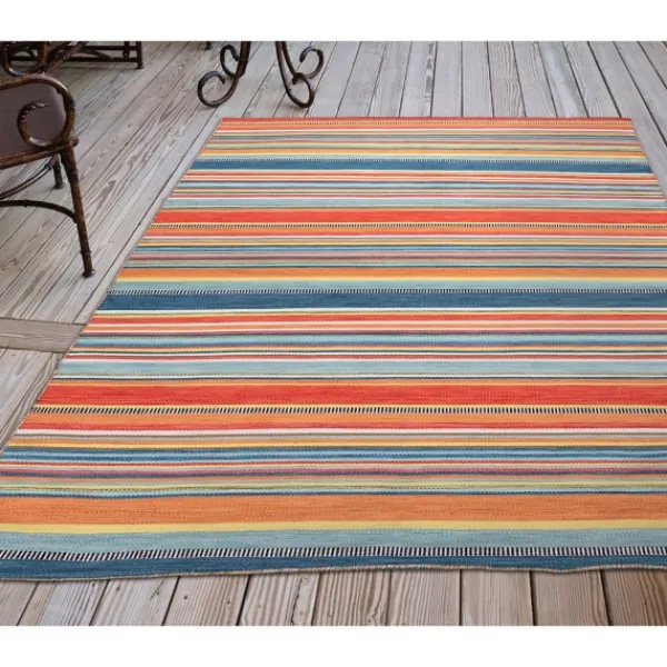 Outdoor Rugs-Kirkland's Home Blue Dhurri Stripe Indoor/Outdoor Area Rug, 7X9 Blue/White/Gray