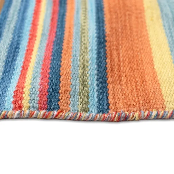 Outdoor Rugs-Kirkland's Home Blue Dhurri Stripe Indoor/Outdoor Area Rug, 7X9 Blue/White/Gray