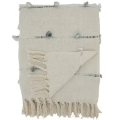 Blankets & Throws-Kirkland's Home Blue Dotted Fringe Throw Blanket Ivory