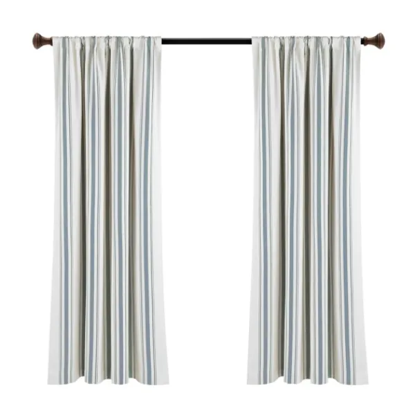 Curtains & Drapes-Kirkland's Home Blue Farmhouse Stripe Curtain Panels, Set Of 2 White/Blue