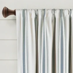 Curtains & Drapes-Kirkland's Home Blue Farmhouse Stripe Curtain Panels, Set Of 2 White/Blue
