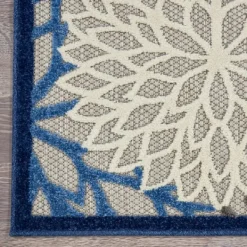 Outdoor Rugs-Kirkland's Home Blue Floral Burst Outdoor Area Rug, 6X9 Blue/Gray