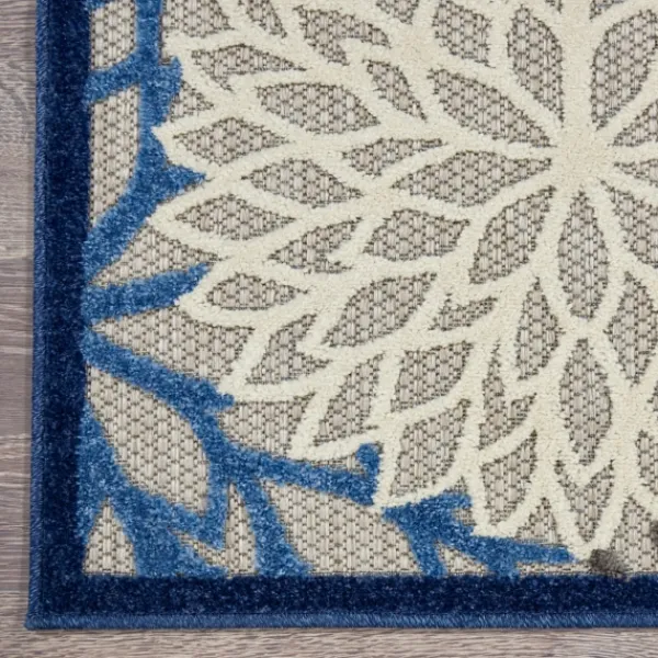 Outdoor Rugs-Kirkland's Home Blue Floral Burst Outdoor Area Rug, 6X9 Blue/Gray
