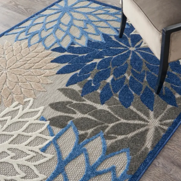 Outdoor Rugs-Kirkland's Home Blue Floral Burst Outdoor Area Rug, 6X9 Blue/Gray