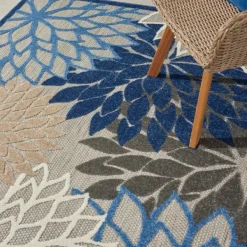 Outdoor Rugs-Kirkland's Home Blue Floral Burst Outdoor Area Rug, 6X9 Blue/Gray