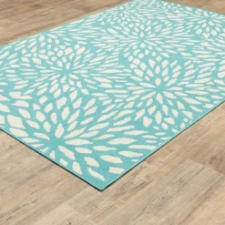 Outdoor Rugs-Kirkland's Home Blue Floral Burst Outdoor Area Rug, 6X9 Blue/White