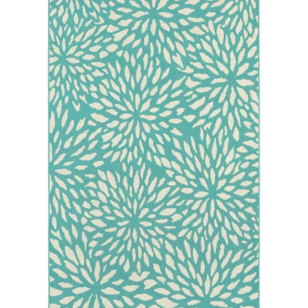 Outdoor Rugs-Kirkland's Home Blue Floral Burst Outdoor Area Rug, 5X7 Blue/White