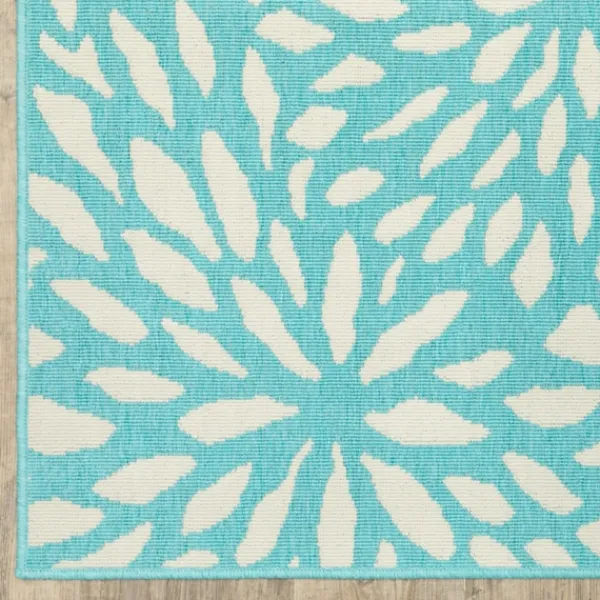 Outdoor Rugs-Kirkland's Home Blue Floral Burst Outdoor Area Rug, 5X7 Blue/White