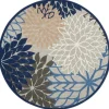 Outdoor Rugs-Kirkland's Home Blue Floral Burst Round Outdoor Area Rug, 7X7 Tan/Blue/White