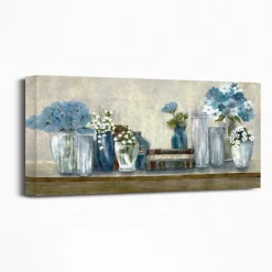 Canvas Art-Kirkland's Home Blue Floral Desk Giclee Canvas Print, 40X20 In. Blue/White/Gray