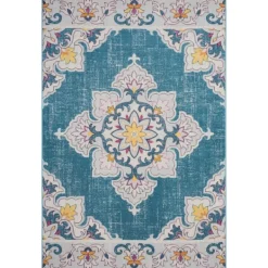 Outdoor Rugs-Kirkland's Home Blue Floral Medallion Outdoor Area Rug, 7X9 Blue/Multi