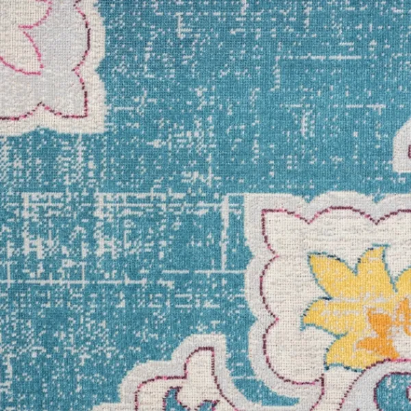 Outdoor Rugs-Kirkland's Home Blue Floral Medallion Outdoor Area Rug, 7X9 Blue/Multi