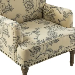 Accent Chairs-Kirkland's Home Blue Floral Nailhead Trim Upholstered Accent Chair Blue/Ivory