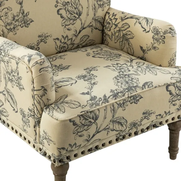 Accent Chairs-Kirkland's Home Blue Floral Nailhead Trim Upholstered Accent Chair Blue/Ivory