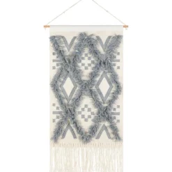 Wall Plaques-Kirkland's Home Blue Fringe Macrame Tassel Wall Hanging Blue/Ivory