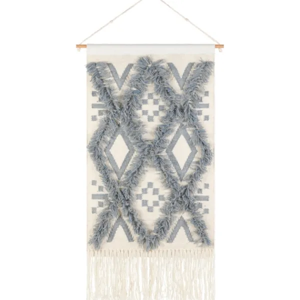 Wall Plaques-Kirkland's Home Blue Fringe Macrame Tassel Wall Hanging Blue/Ivory