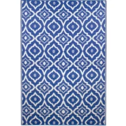Outdoor Rugs-Kirkland's Home Blue Geometric Floral Outdoor Area Rug, 4X6 Blue/White