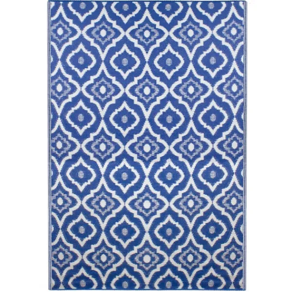 Outdoor Rugs-Kirkland's Home Blue Geometric Floral Outdoor Area Rug, 4X6 Blue/White