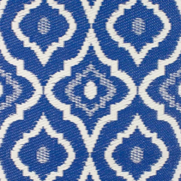Outdoor Rugs-Kirkland's Home Blue Geometric Floral Outdoor Area Rug, 4X6 Blue/White