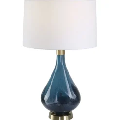 Table Lamps-Kirkland's Home Blue Glass Teardrop Table Lamp White