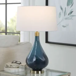 Table Lamps-Kirkland's Home Blue Glass Teardrop Table Lamp White