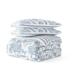 Quilts-Kirkland's Home Blue Jacobean Reversible 3-Pc. King Quilt Set Blue/White