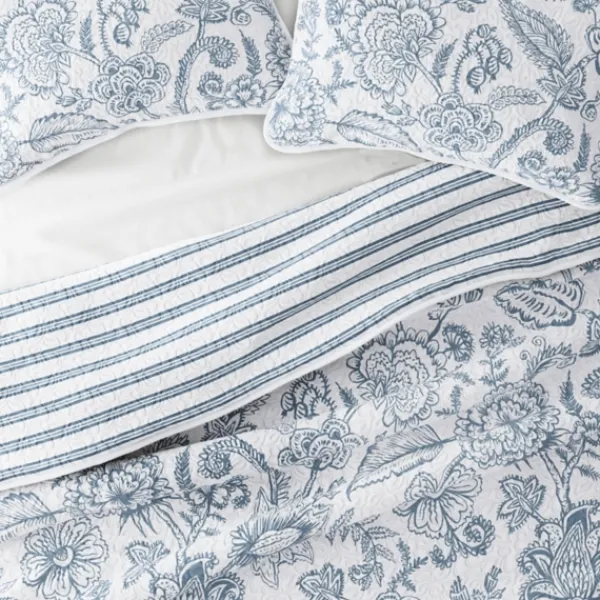Quilts-Kirkland's Home Blue Jacobean Reversible 3-Pc. King Quilt Set Blue/White
