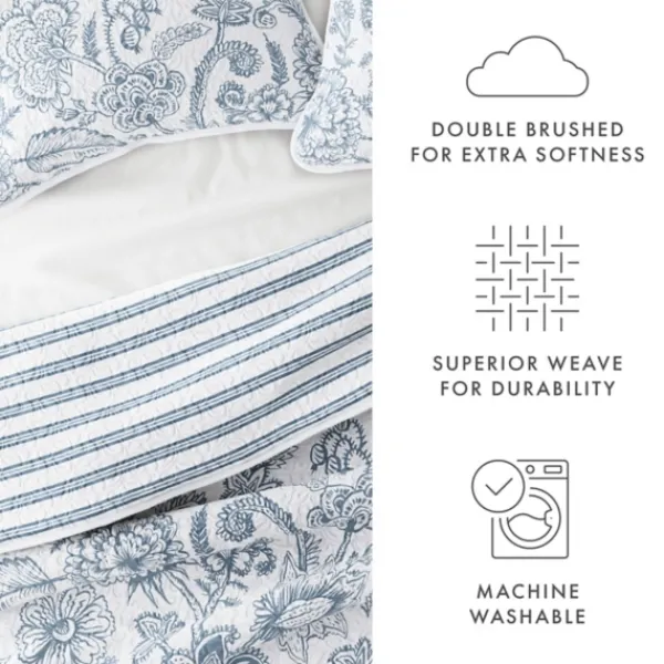 Quilts-Kirkland's Home Blue Jacobean Reversible 3-Pc. King Quilt Set Blue/White