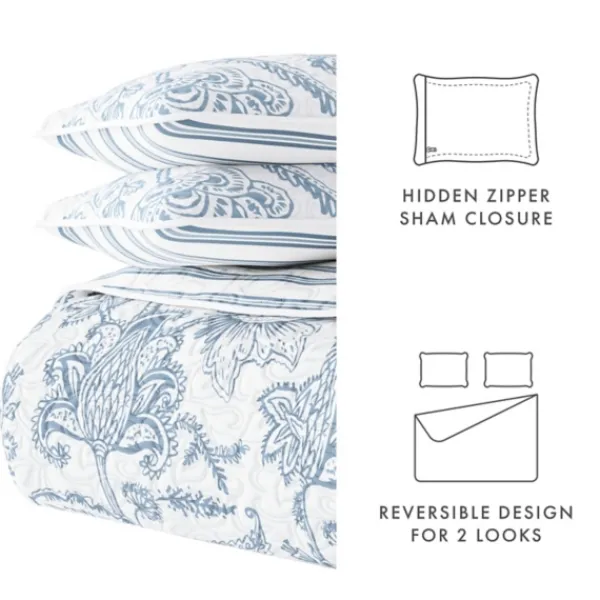Quilts-Kirkland's Home Blue Jacobean Reversible 2-Pc. Twin Quilt Set Blue/White