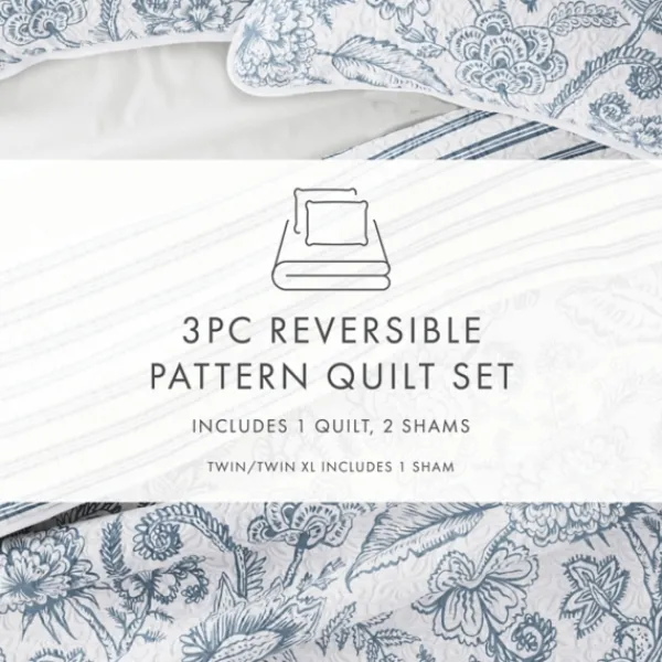 Quilts-Kirkland's Home Blue Jacobean Reversible 2-Pc. Twin Quilt Set Blue/White