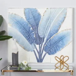 Framed Art-Kirkland's Home Blue Leaves Coastal Metal Art Print Blue/White
