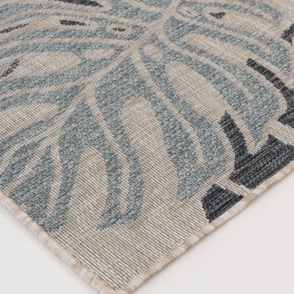 Outdoor Rugs-Kirkland's Home Blue Malibu Monstera Outdoor Area Rug, 7X9 Blue/Gray
