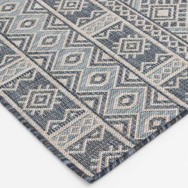 Outdoor Rugs-Kirkland's Home Blue Malibu Tribal Outdoor Area Rug, 7X9 Blue/Gray