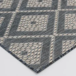 Outdoor Rugs-Kirkland's Home Blue Malibu Woven Diamond Outdoor Area Rug, 7X9 Blue/Ivory