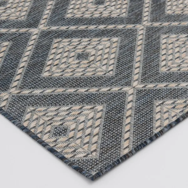 Outdoor Rugs-Kirkland's Home Blue Malibu Woven Diamond Outdoor Area Rug, 7X9 Blue/Ivory