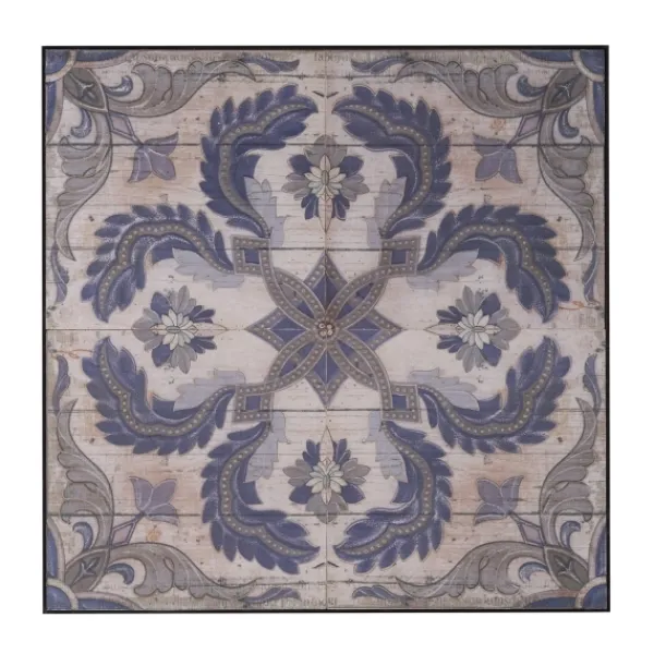 Wall Plaques-Kirkland's Home Blue Medallion Tile Fir Wood Wall Plaque Tan/Blue/Gray