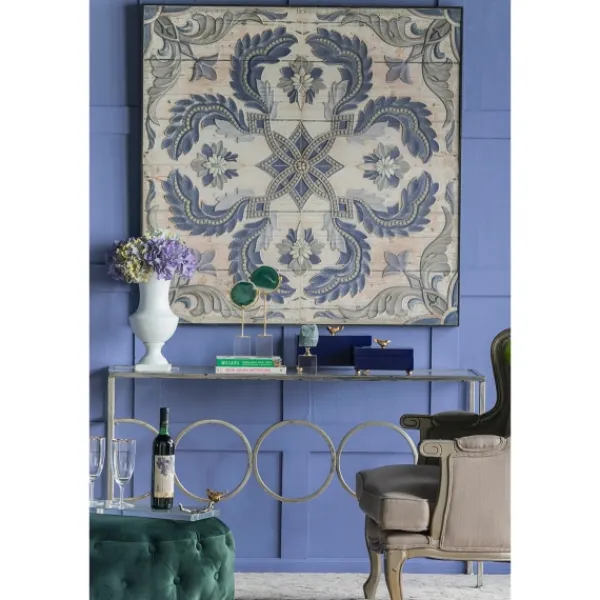 Wall Plaques-Kirkland's Home Blue Medallion Tile Fir Wood Wall Plaque Tan/Blue/Gray