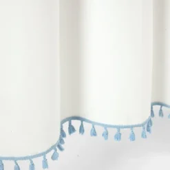 Shower Curtains-Kirkland's Home Blue Melora Tasseled Border Shower Curtain Blue/White