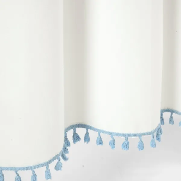 Shower Curtains-Kirkland's Home Blue Melora Tasseled Border Shower Curtain Blue/White